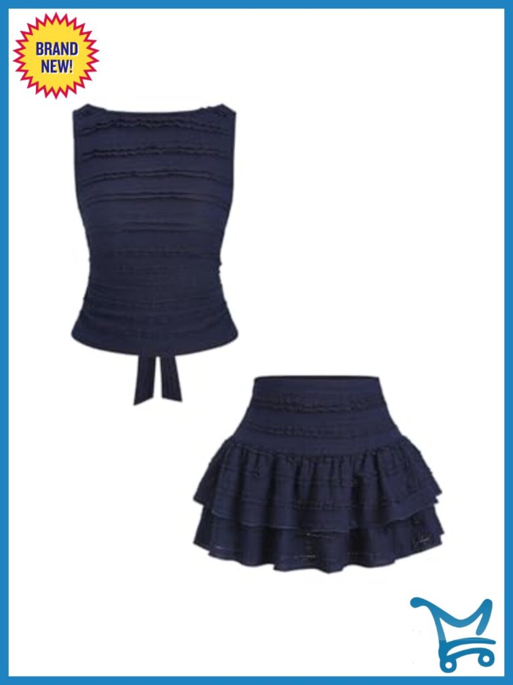 2 Piece Set Textured Tie Back Tank Top with Ruffle Layered Skirt Vacation